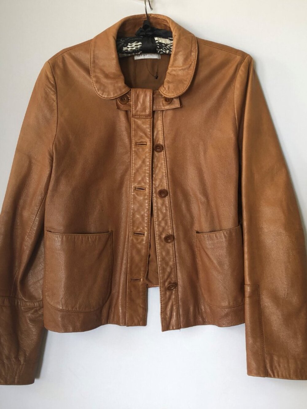 See By Chloe Y2K Tan Leather Jacket Chloe Short Coat With Big Pockets